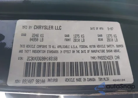 2008 Chrysler 300 Limited from USA, damaged, VIN 2C3KA33G98H103168